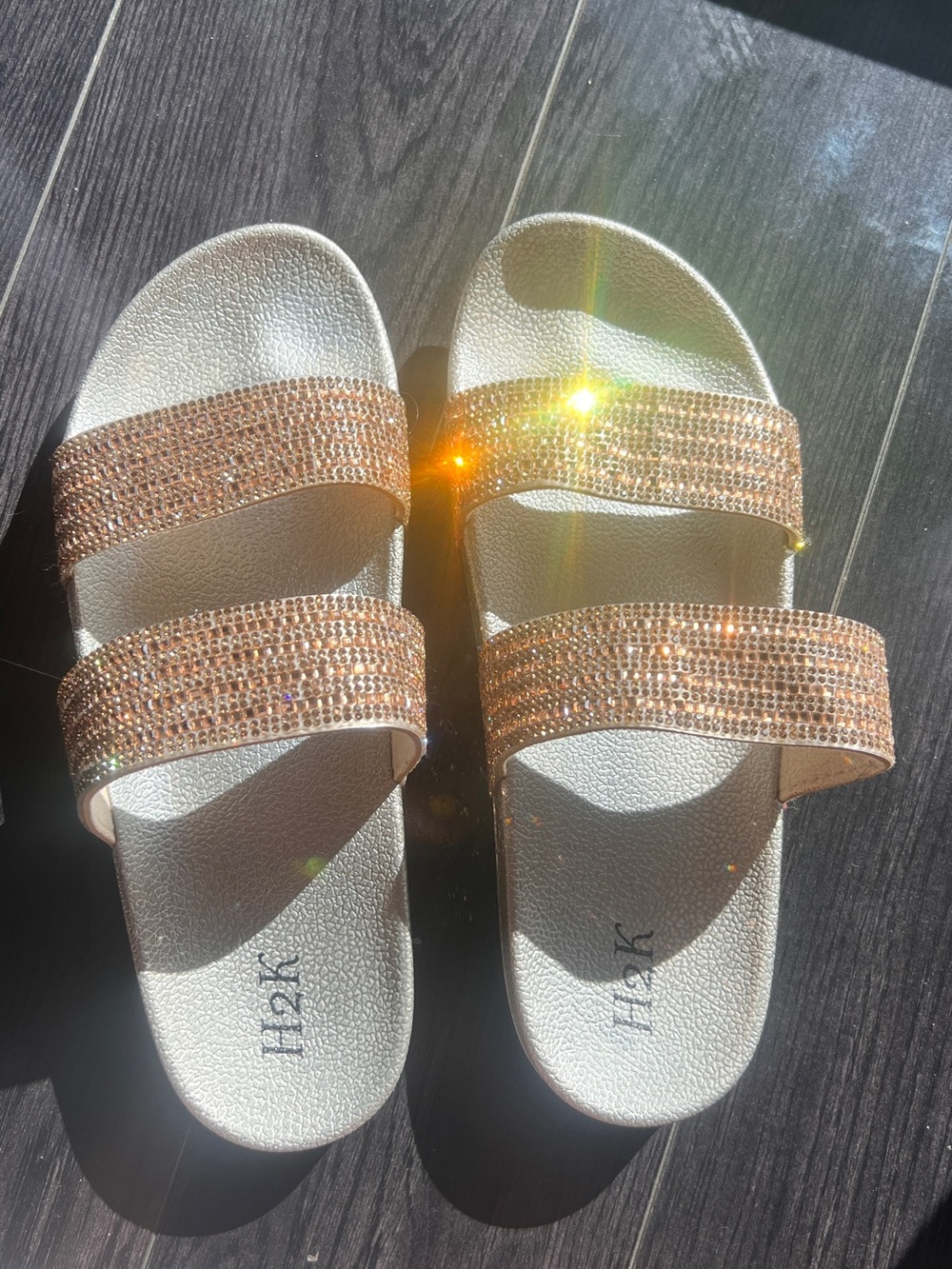 Gold Crystal-Embellished Women's Slide Sandals